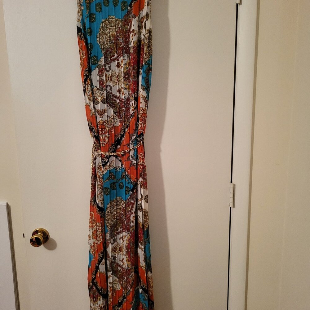 Ladies "MSK" Multi Color/Print Maxi Dress with Shoulder Chain Detail (10)
